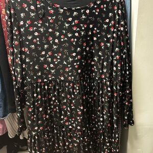 Tinsel Black Dress with Red Floral Design